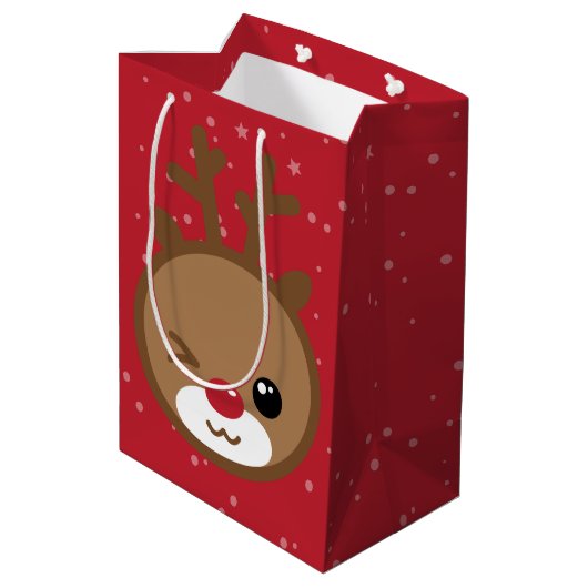Kawaii Reindeer kerstcadeau Medium Cadeauzakje (Achterkant Gekanteld)