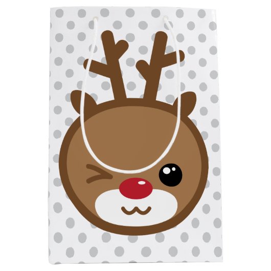 Kawaii Reindeer kerstcadeau Medium Cadeauzakje (Voorkant)