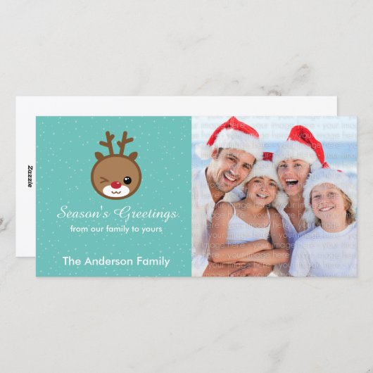 Kawaii Reindeer-kerstfotokaarten Feestdagenkaart (Voorkant / Achterkant)