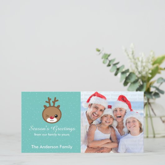 Kawaii Reindeer-kerstfotokaarten Feestdagenkaart (Staand voorkant)