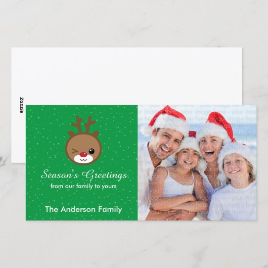 Kawaii Reindeer-kerstfotokaarten Feestdagenkaart (Voorkant / Achterkant)