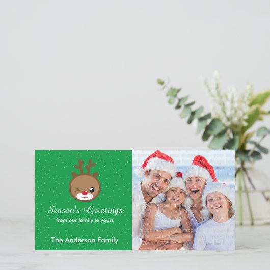 Kawaii Reindeer-kerstfotokaarten Feestdagenkaart (Staand voorkant)