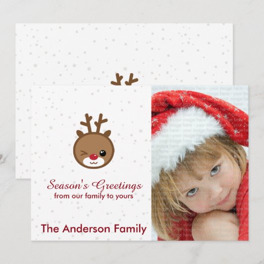 Kawaii Reindeer-kerstfotokaarten Feestdagenkaart (Voorkant / Achterkant)