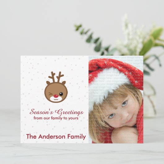Kawaii Reindeer-kerstfotokaarten Feestdagenkaart (Staand voorkant)