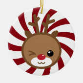 Kawaii Reindeer Kerstversier Keramisch Ornament (Voorkant)