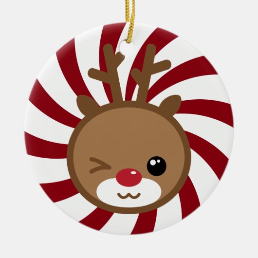 Kawaii Reindeer Kerstversier Keramisch Ornament (Voorkant)