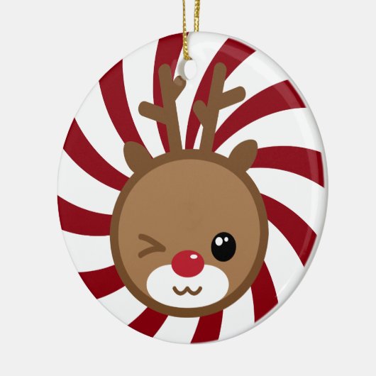 Kawaii Reindeer Kerstversier Keramisch Ornament (Links)