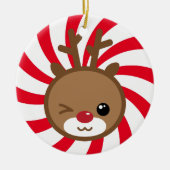 Kawaii Reindeer Kerstversier Keramisch Ornament (Voorkant)