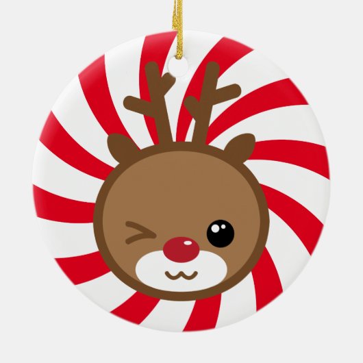 Kawaii Reindeer Kerstversier Keramisch Ornament (Achterkant)