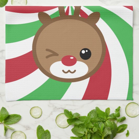Kawaii Reindeer Kitchen Towel Theedoek (Gevouwen)