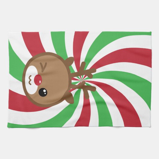 Kawaii Reindeer Kitchen Towel Theedoek (Horizontaal)