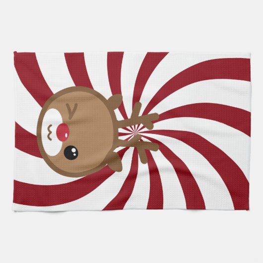 Kawaii Reindeer Kitchen Towel Theedoek (Horizontaal)