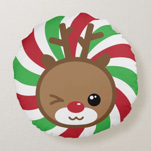 Kawaii Reindeer Round Pillow Rond Kussen (Achterkant)