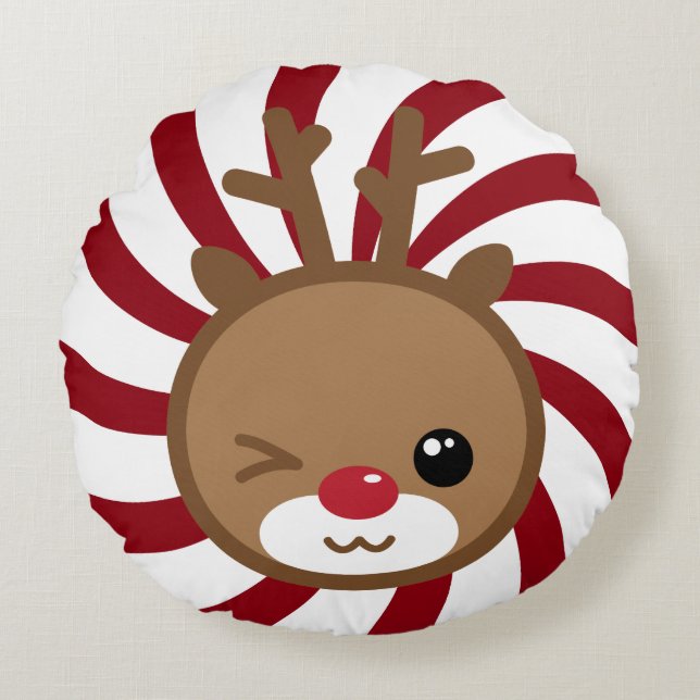 Kawaii Reindeer Round Pillow Rond Kussen (Voorkant)