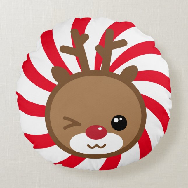 Kawaii Reindeer Round Pillow Rond Kussen (Voorkant)