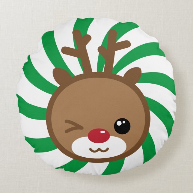 Kawaii Reindeer Round Pillow Rond Kussen (Voorkant)