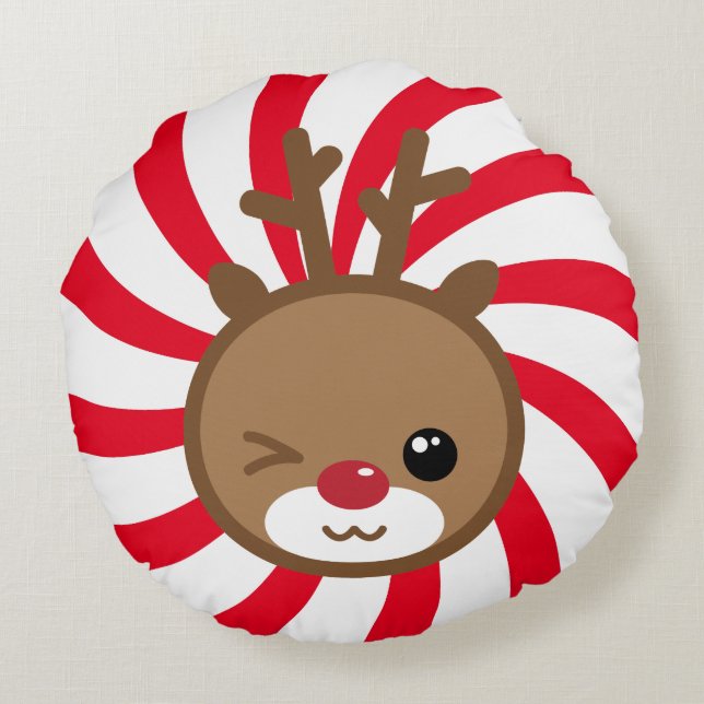 Kawaii Reindeer Round Pouf Pillow Rond Kussen (Achterkant)