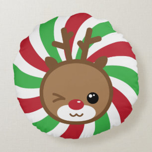 Kawaii Reindeer Round Pouf Pillow Rond Kussen