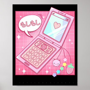 Kawaii Retro 90s Japanse Y2K Flip Telefoon Poster