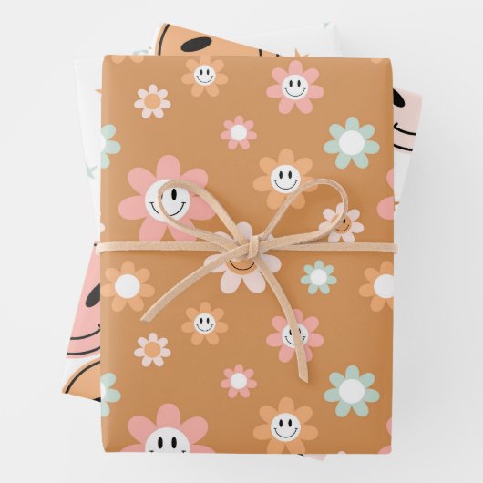 Kawaii Retro Daisy Stars Inpakpapier Vel (In situ)