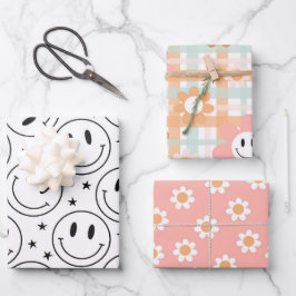 Kawaii Retro Glimlachende Madeliefje Inpakpapier Vel
