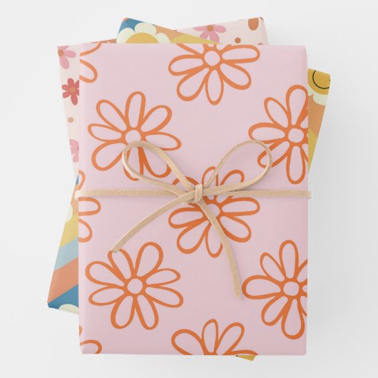 Kawaii Retro Roze Madeliefje Inpakpapier Vel (In situ)