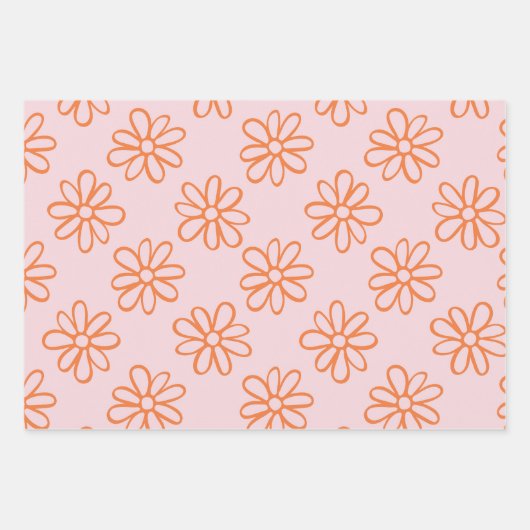 Kawaii Retro Roze Madeliefje Inpakpapier Vel (Voorkant)