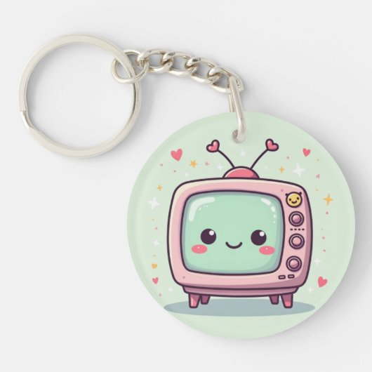 Kawaii Retro TV – Schattig Sleutelhanger (Voorkant)