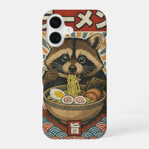 Kawaii Retro Vintage Japan Slurpende Ramen Wasbeer iPhone 16 Hoesje
