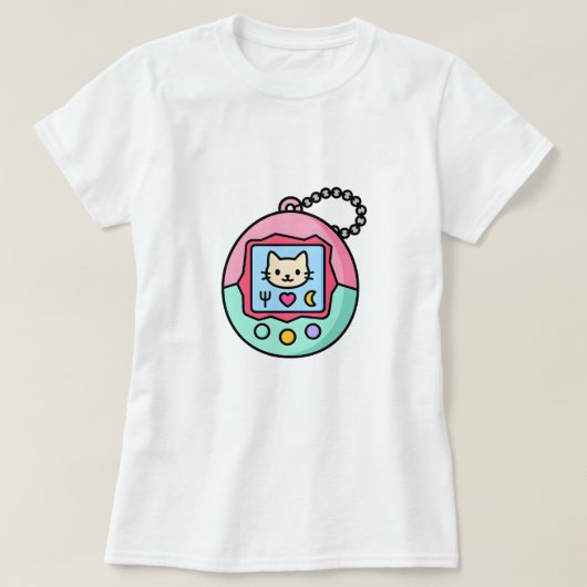 Kawaii Retro Virtual Pet – Pastel Cat Screen T-shirt (Design voorkant)