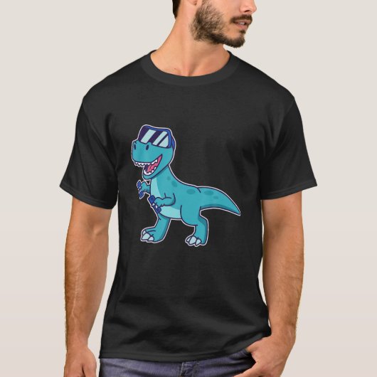 Kawaii Rex Dinosaur Gamer in VR World - VR Headset T-shirt (Voorkant)