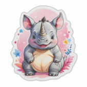 Kawaii Rhino Sticker (Voorkant)