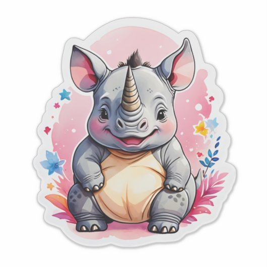 Kawaii Rhino Sticker (Voorkant)