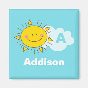 Kawaii Robin Egg Blue Sunny Day Cartoon Monogram Magneet