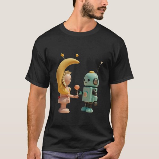 Kawaii Robot T-shirt – Schattigee Robot Giving Pas (Voorkant)