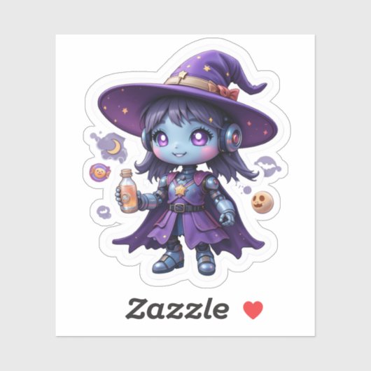 Kawaii Robot Witch Girl Vinyl Schattigee Tech Tove Sticker (Vel)