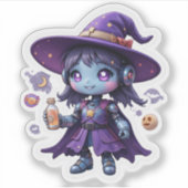Kawaii Robot Witch Girl Vinyl Schattigee Tech Tove Sticker (Voorkant)