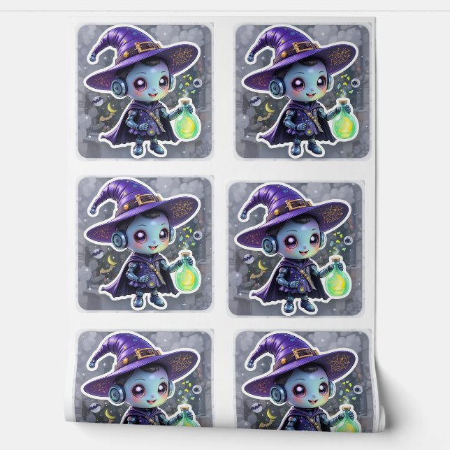 Kawaii Robot Witch Halloween Schattigee toverdrank Behang (Afrollen)