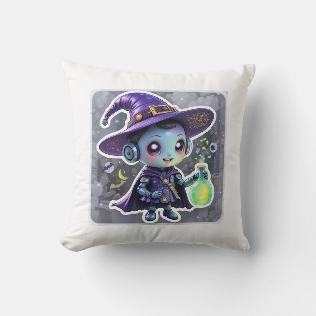 Kawaii Robot Witch Halloween Sierkussen (Voorkant)
