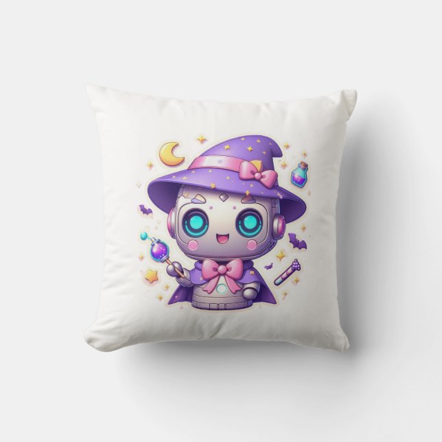 Kawaii Robot Witch Schattigee magische bot met ste Kussen (Voorkant)