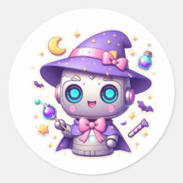 Kawaii Robot Witch Schattigee magische bot met tov Ronde Sticker