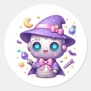 Kawaii Robot Witch Schattigee magische bot met tov Ronde Sticker