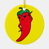 Kawaii Rode Hete Peper Diva Keramisch Ornament (Voorkant)