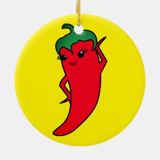 Kawaii Rode Hete Peper Diva Keramisch Ornament (Achterkant)