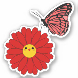 Kawaii rode madelief met vlinder vinyl sticker