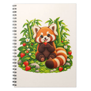 Kawaii Rode Panda Aardbeituin Spiraal Notebook Notitieboek