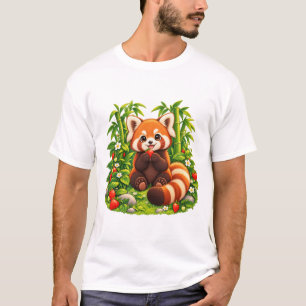 Kawaii Rode Panda Aardbeituin T-Shirt