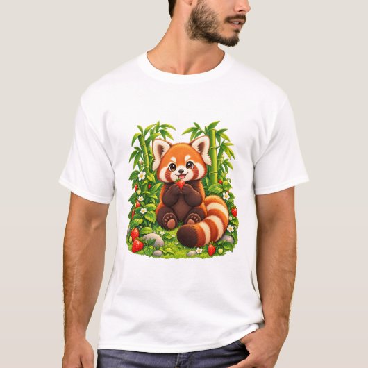 Kawaii Rode Panda Aardbeituin T-Shirt (Voorkant)