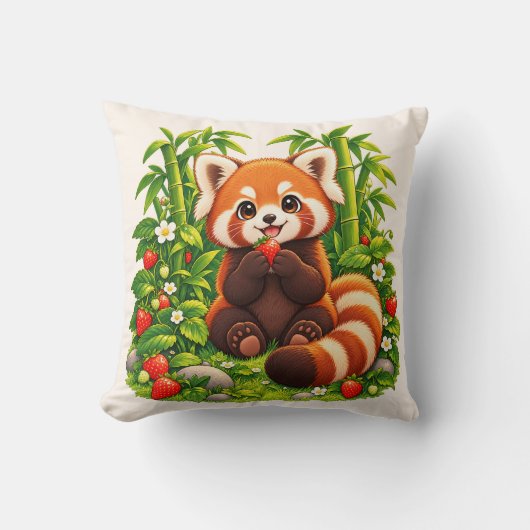 Kawaii Rode Panda Aardbeituin Worpkussen Kussen (Voorkant)