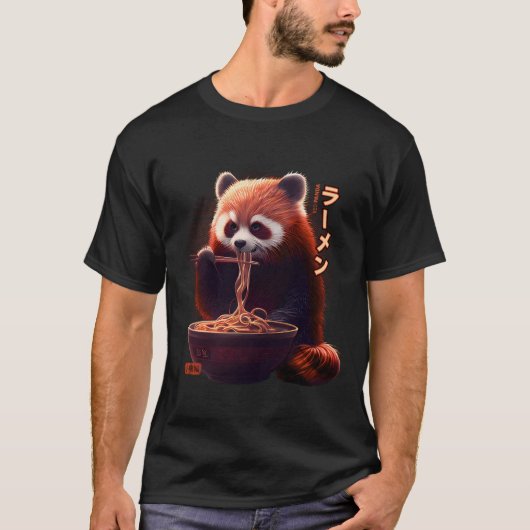 Kawaii Rode Panda Eet Ra Ra T-shirt (Voorkant)